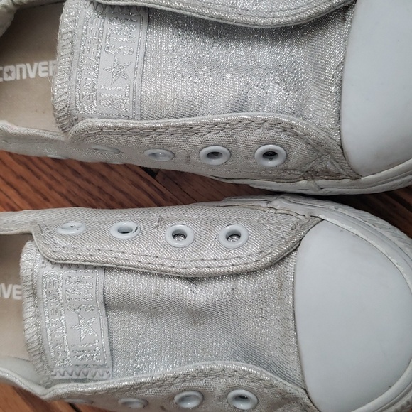 Converse Junior All Star Shoreline Silver Shiny Sneakers Size 1 pull on - Picture 7 of 9